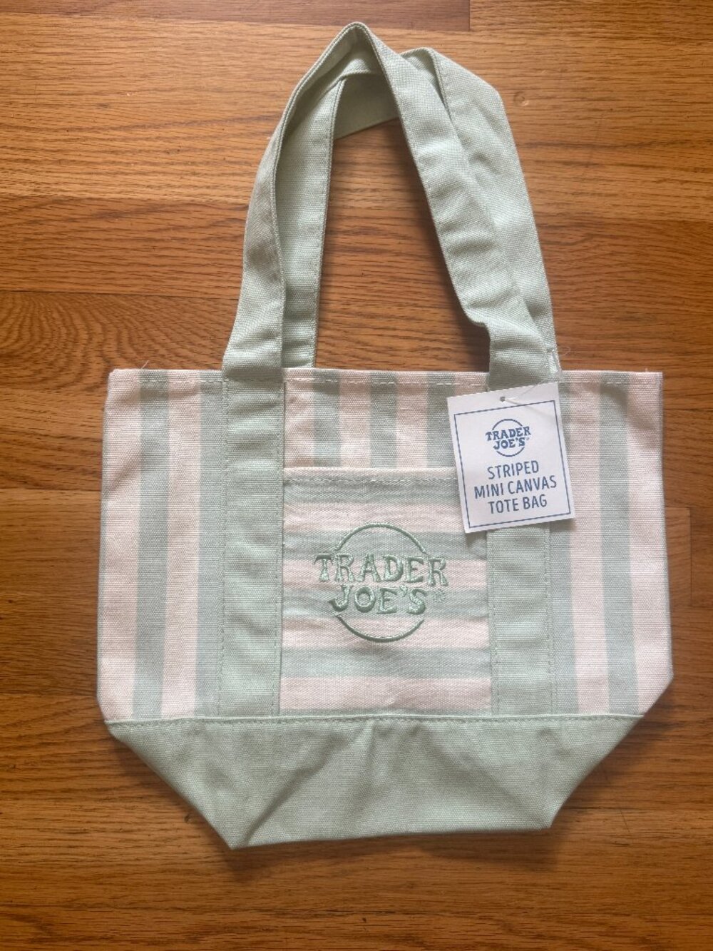 Trader Joe's Striped Mini Canvas Tote Bag Mint Green NWT